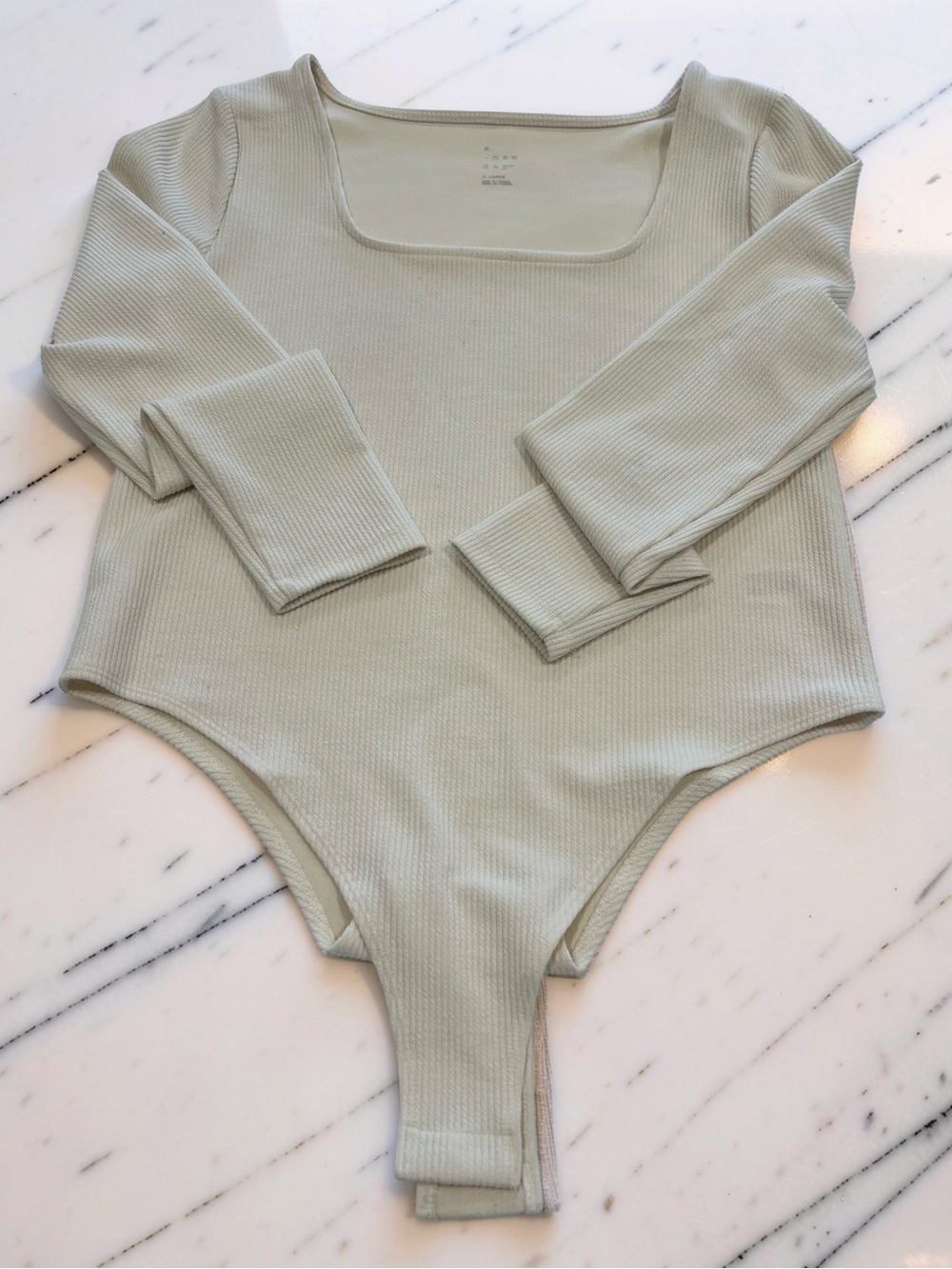 Women’s Long-Sleeve Ribbed One-Piece Bodysuit in Light Sage